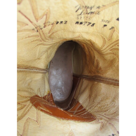 VINTAGE Tony Lama Cowboy Boots Men 9 B Narrow Brown Leather Pointed Toe West USA - Picture 13 of 14